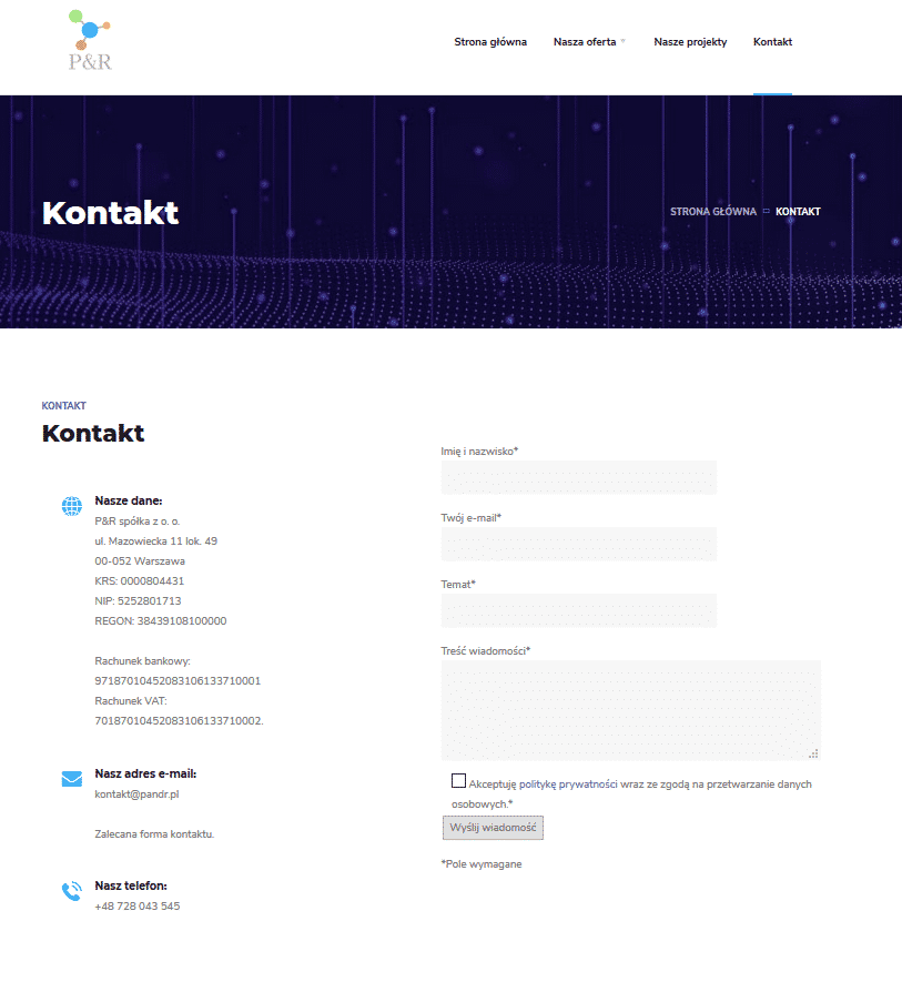 Zakładka kontaktowa